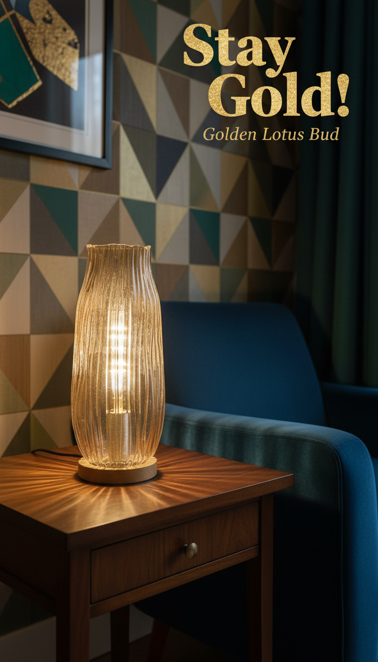 GOLDEN LOTUS BUD Iridescent Glass Table lamp with dimmer cord set