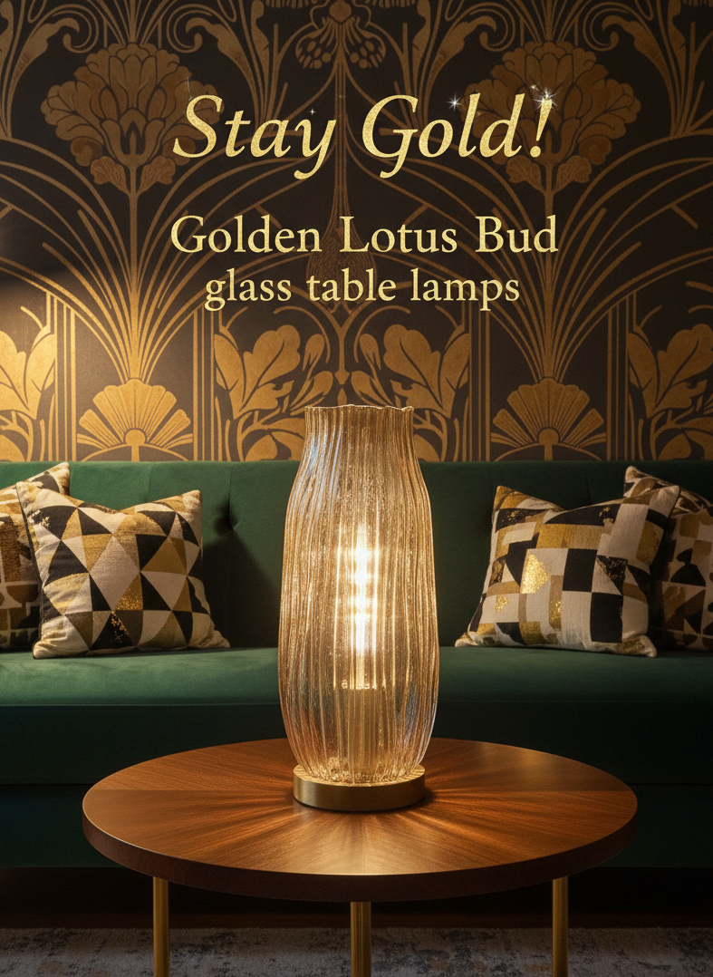 GOLDEN LOTUS BUD Iridescent Glass Table lamp with dimmer cord set