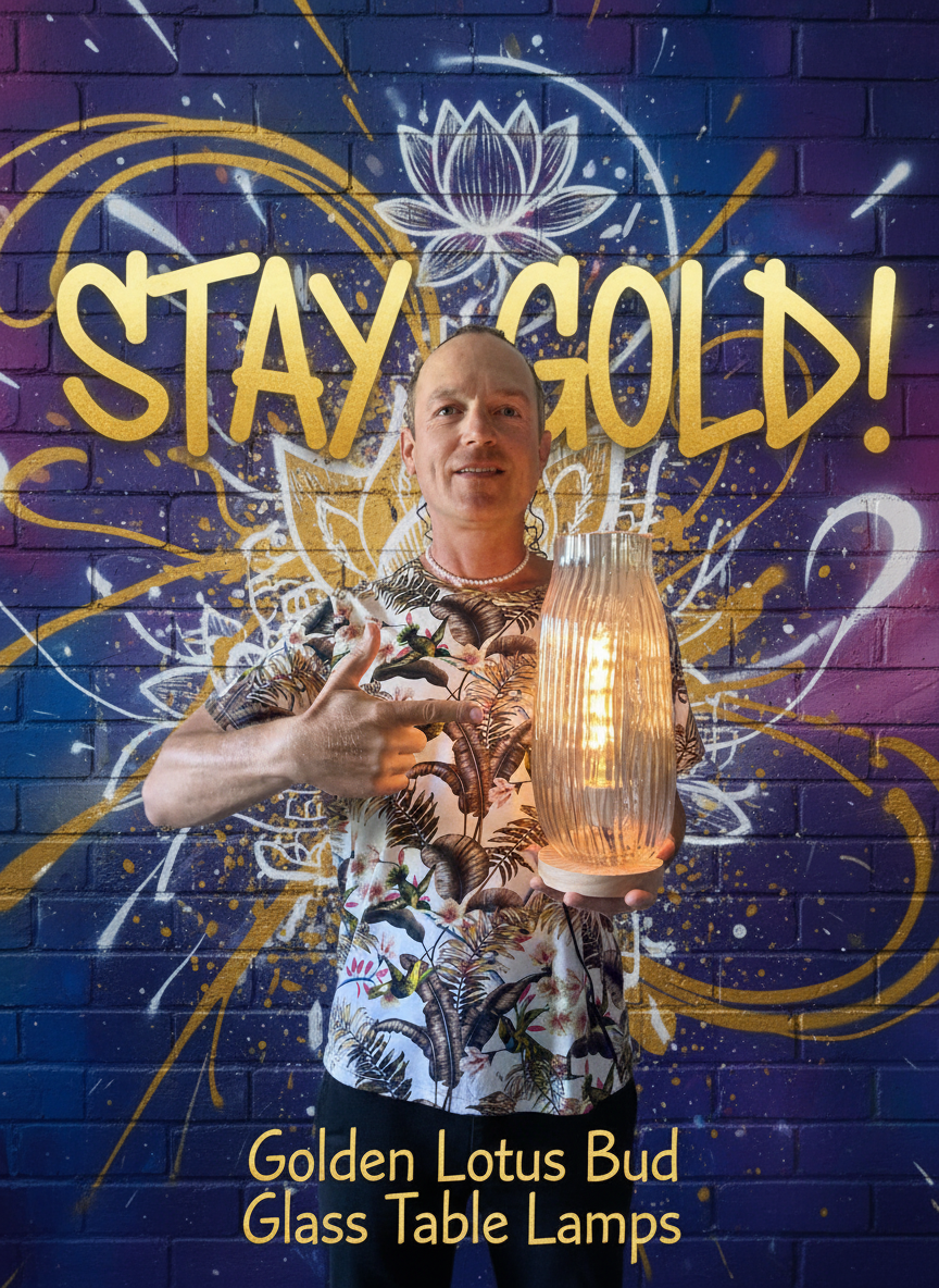 GOLDEN LOTUS BUD Iridescent Glass Table lamp with dimmer cord set