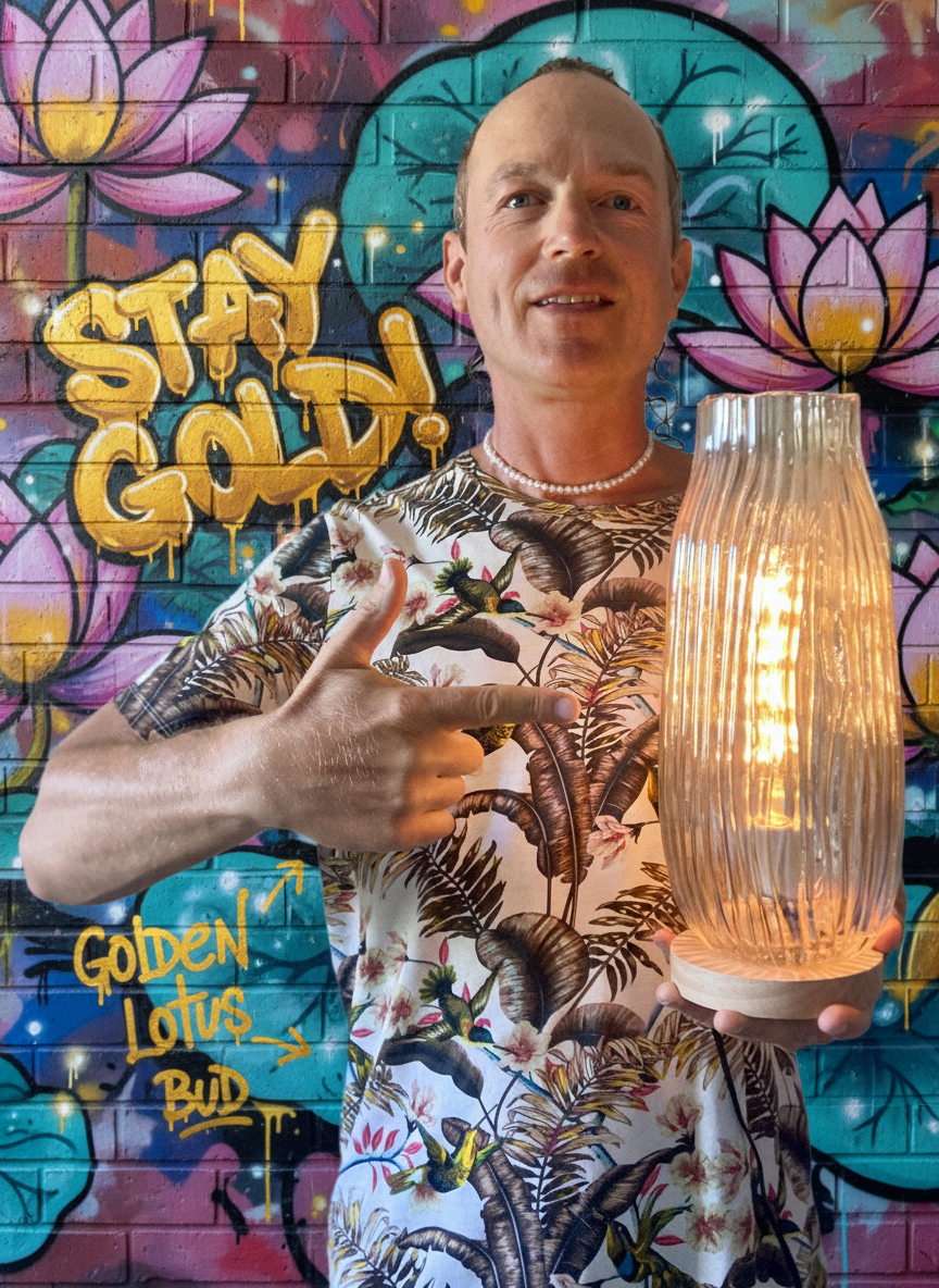 GOLDEN LOTUS BUD Iridescent Glass Table lamp with dimmer cord set