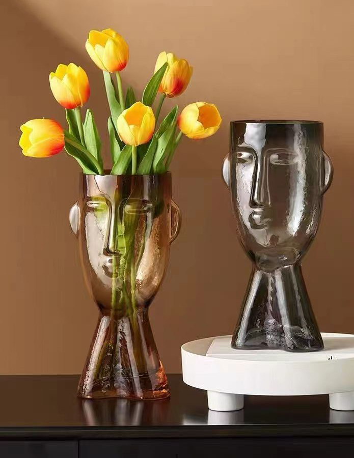 MODI BODHI Glass Face Vase - Amber or Gray