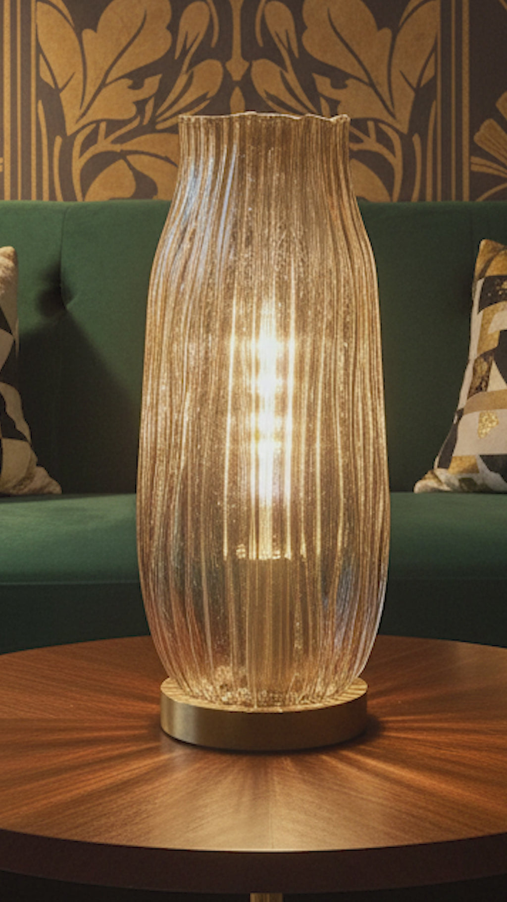 GOLDEN LOTUS BUD Iridescent Glass Table lamp with dimmer cord set